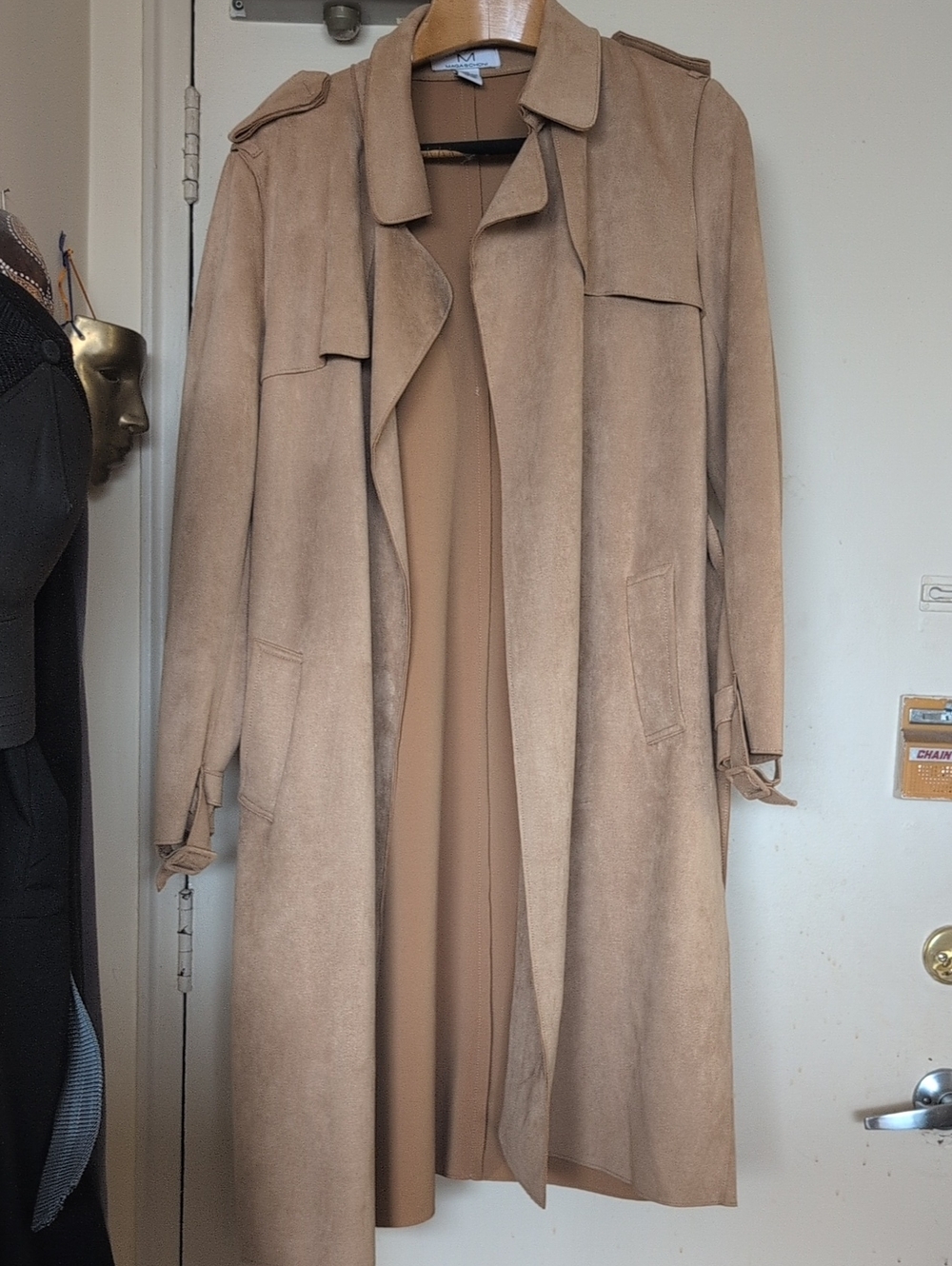 Classic Women's Suede Trench Coat in Camel